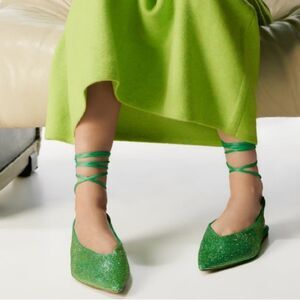 NWT ZARA RHINESTONE LACE-UP FLATS